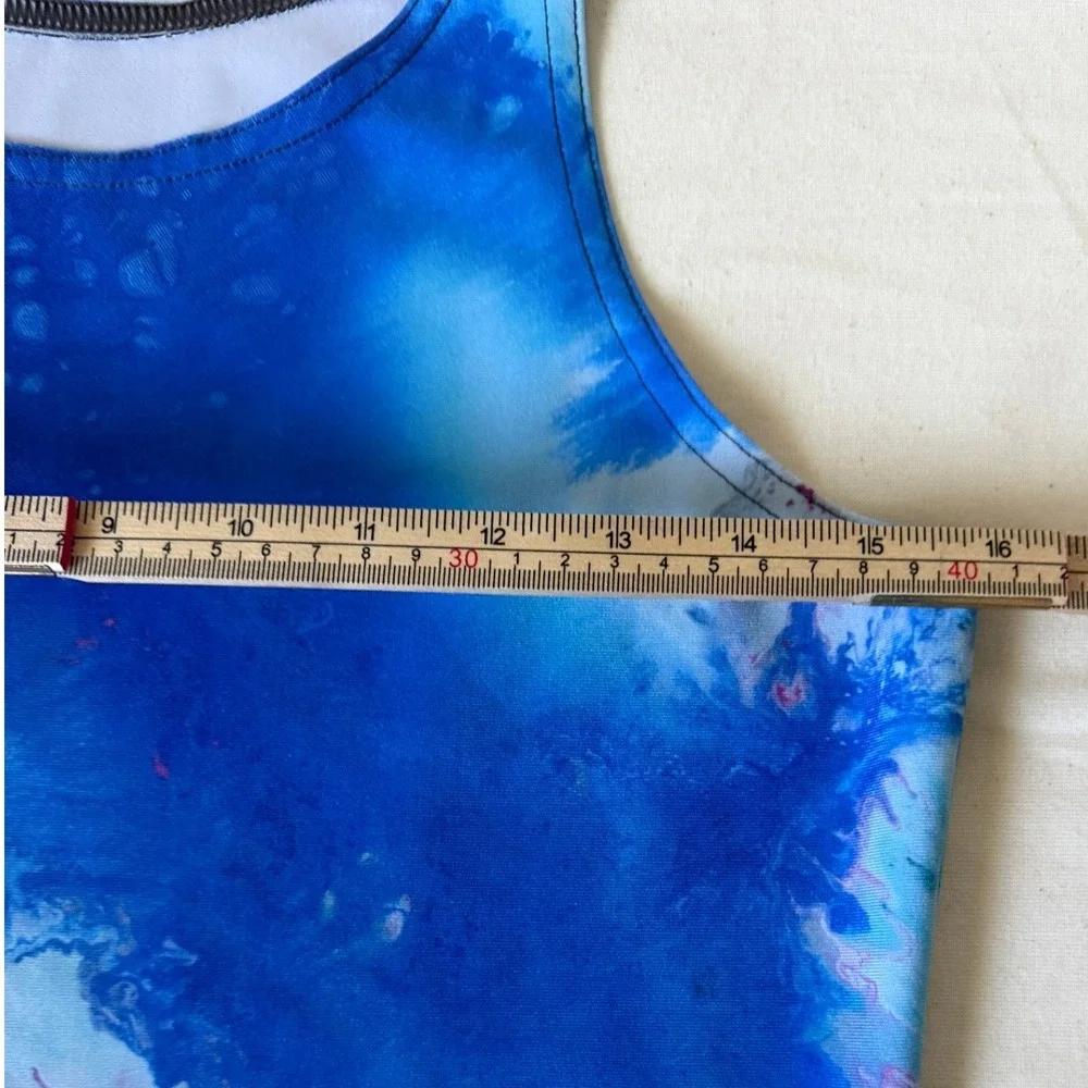 By Rachel Pierce Blue Fluid Art Activewear Set Crop Top Leggings Large
